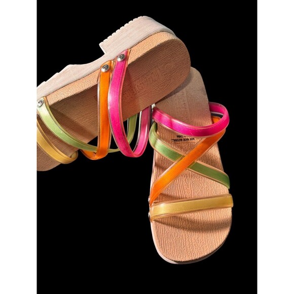 Vtg Y2K Coaster Chunky Heel Platform Sandals Size 8 Retro Strappy 2000s Rainbow - Picture 3 of 9